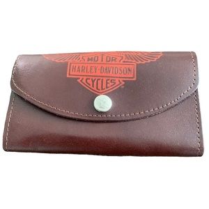 Vintage Harley Davidson Burgundy Red Genuine Leather Wallet Licensed Made in USA